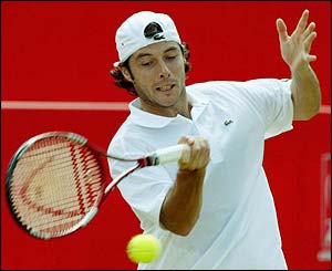 Fifth seed Sebastien Grosjean in action against Ian Flanagan