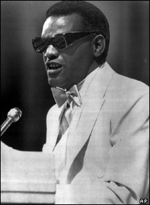Black and white picture of Ray Charles from 1970s