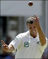 New Zealand's James Franklin celebrates after dismissing Marcus Trescothick