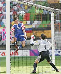 Both sides are tactically negative and the header is the only clear chance of the first half