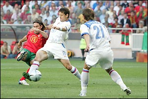 Portugal's Maniche celebrates after putting his side ahead