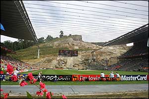 Braga's unique stadium which was blasted out of the rockface starts to fill up with Danish and Bulgarian fans