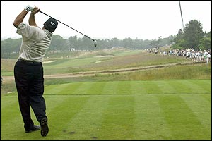 Angel Cabrera finds the fairway from the 14th tee