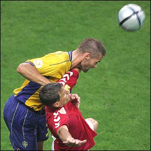 Denmark's Ebbe Sand and Olof Mellberg