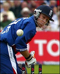 Geraint Jones stares at his broken stumps
