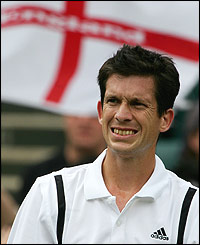Patriotic flags are prevalent on Centre Court for Tim Henman's match