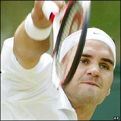 Roger Federer is on course to make it to the final as he leads Sebastien Grosjean by two sets to love