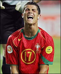 Ronaldo shows his frustration after firing over the Greek crossbar