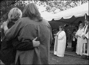 A couple take part in a commitment ceremony 