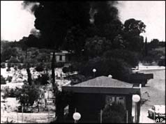 Smoke rising from houses in Nicosia