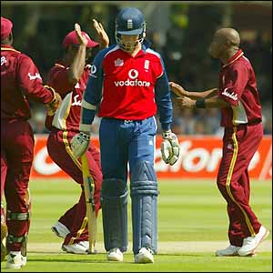 Marcus Trescothick falls to Tino Best