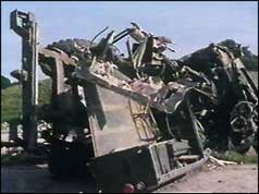 Wreckage of lorry