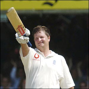 Robert Key celebrates after hitting a double hundred