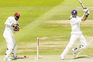 Vaughan's dismissal is the start of a batting collapse from England as the West Indies get back into the game