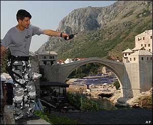 A policeman by the bridge on Friday