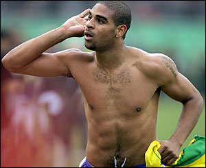 Adriano equalises for Brazil 