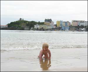 Jim Young's granddaughter Caitlyn on the beach at Tenby