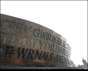 The side of the Wales Millennium Centre with Pierhead building in background (Stephen Jones)