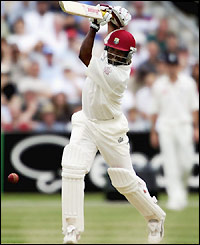 Brian Lara gives the England bowlers a tough start to the day