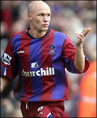Andy Johnson celebrates after converting a 12th-minute penalty that puts Palace 2-0 up