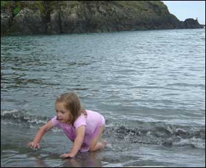 Julie Allen's daughter Tilly emerging from the sea in Pembrokeshire!