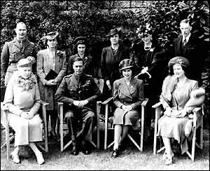 Alice (2nd from left, back row) with the Royal Family in 1944