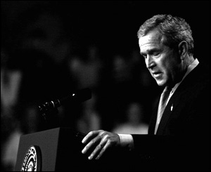 President Bush addresses a rally in Saginaw, Michigan