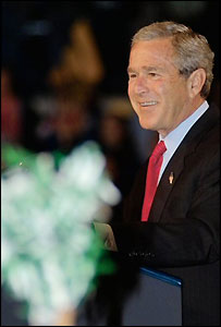President Bush onstage in Saginaw, Michigan