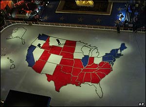 A giant presidential election map on the ice rink at the Rockefeller Centre, New York