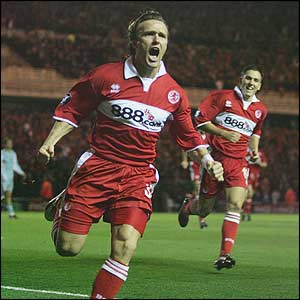 Boudewijn Zenden of Middlesbrough celebrates