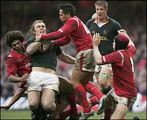 Colin Charvis and Gavin henson of Wales in action