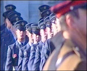 Servicemen and women marching