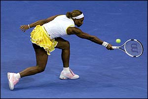 Serena Williams plays a ground stroke