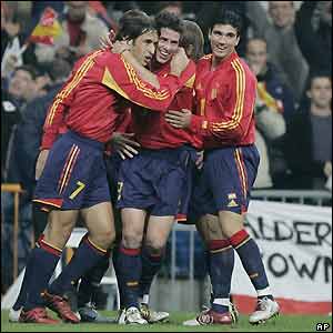 Athletic Bilbao's Asier Del Horno scores his first international goal whilst winning his third cap for Spain