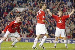 Gary Neville scores for Man Utd