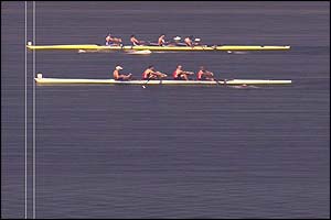 The British coxless four win Olympic gold in Athens by the narrowest of margins