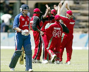 England's Ian Bell leaves the crease after being dismissed for five runs