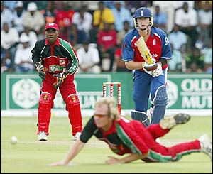England new boy Kevin Pietersen hits a forward drive