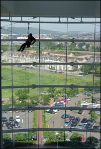 Paul Thomas from Cowbridge sent in this picture of a window cleaner at work at the St David's Hotel in Cardiff Bay