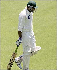 Pakistan captain Inzamam-ul-Haq trudges off the pitch