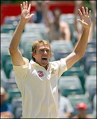 Glenn McGrath of Australia celebrates the wicket of Yousuf Youhana 