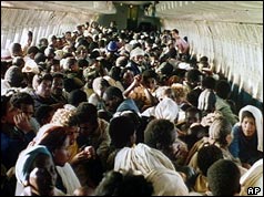 Jewish Ethiopians on board a plane during Operation Solomon - 1991