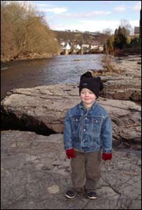 Ady Goddard's son Davies with the bridge at Llangollen in the background