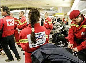 French aid workers in Roissy airport, Paris
