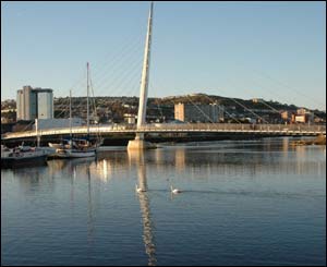 The foot bridge leading to the SA1 development in Swansea, taken by Dennis Beal of Swansea