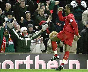 Florent Sinama-Pongolle celebrates his winner