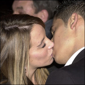 Couple kissing in London