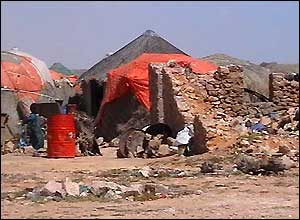 Temporary shelters in Gabac, a village destroyed by the Indian Ocean tsunami