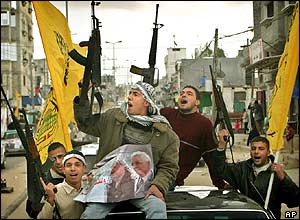 Fatah supporters celebrate the elections in Rafah in the Gaza Strip