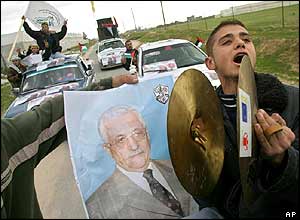 Palestinians in Rafah celebrate the election results